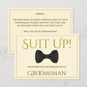 Gold & Cream Suit Up Be My Groomsman Card