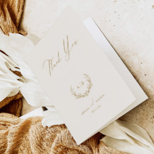 Gold & Cream Thank you Wedding Folded Note Card