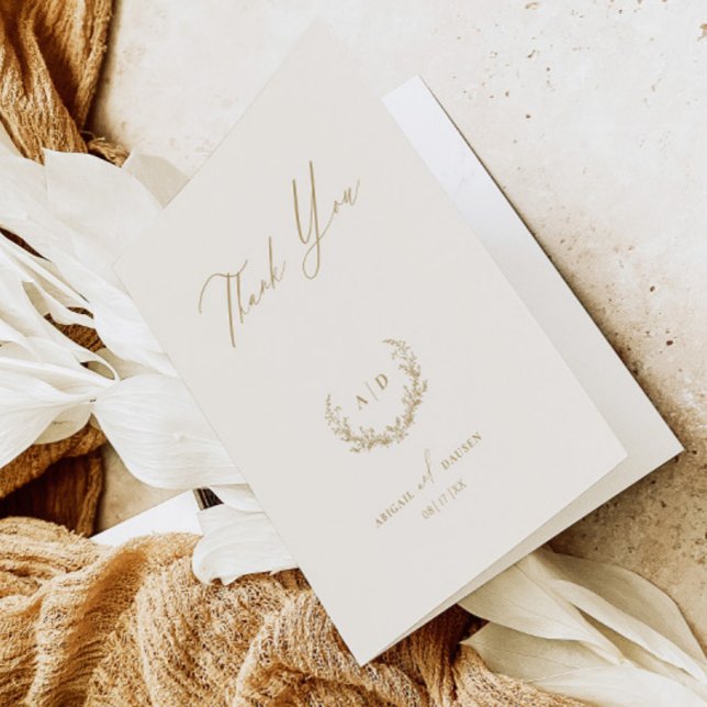 Gold & Cream Thank you Wedding Folded Note Card (Creator Uploaded)
