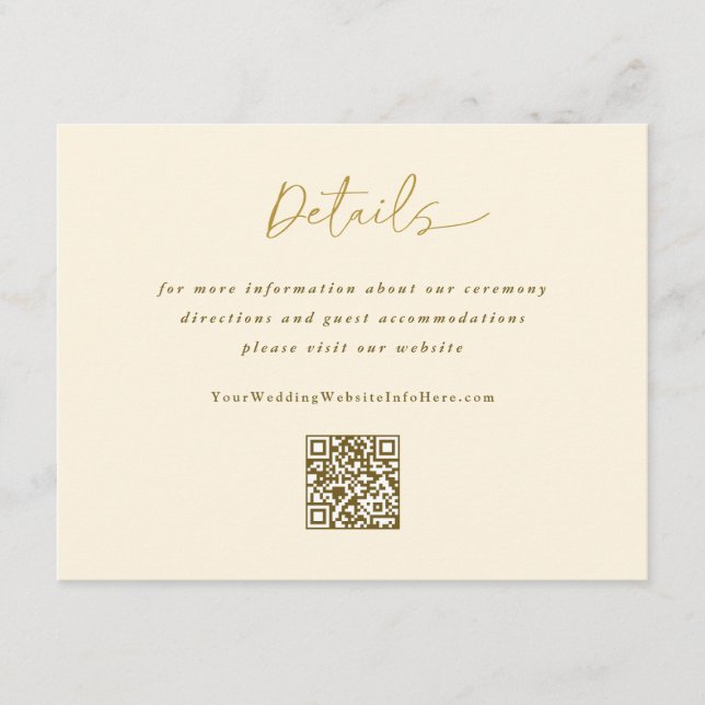 Gold Cream Wedding Modern Handwriting Details QR Enclosure Card (Front)