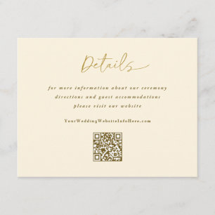 Gold Cream Wedding Modern Handwriting Details QR Enclosure Card