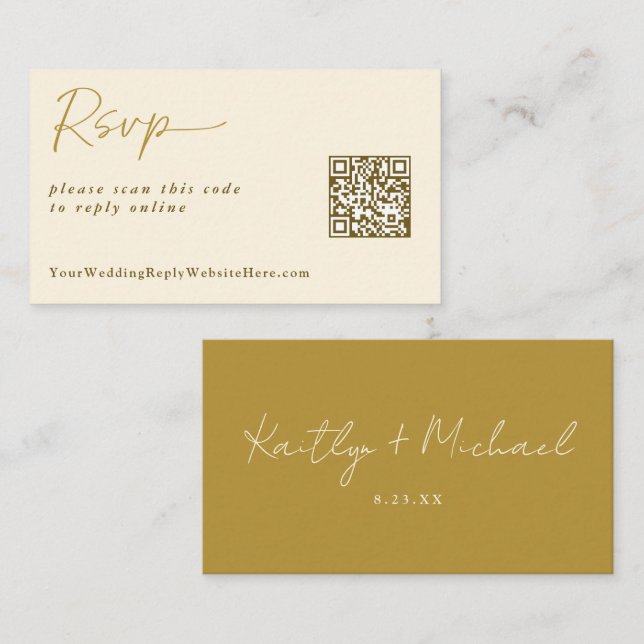 Gold Cream Wedding RSVP Reply Online Card Modern (Front/Back)