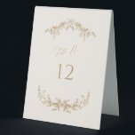 Gold & Cream Wedding Table Number Card Sign<br><div class="desc">Our wedding table number sign features modern lettering and vintage botanical laurels - perfect for helping your guests find their table at your wedding reception or event.</div>