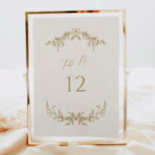 Gold & Cream Wedding Table Number Card Sign