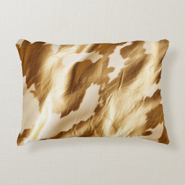 Gold Cream Western Cowhide  Decorative Cushion (Front)