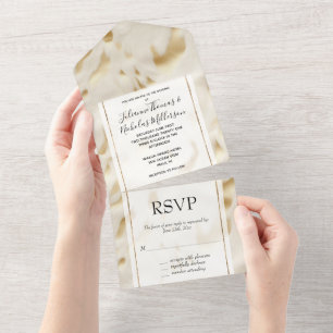 Gold Cream White Western Cowhide All In One Invitation