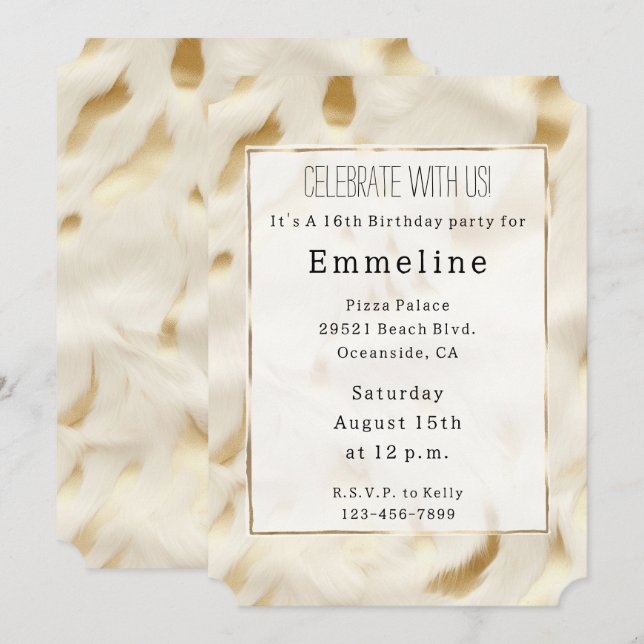 Gold Cream White Western Cowhide Invitation (Front/Back)