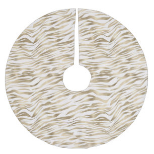 Gold Cream White Zebra Animal Print Brushed Polyester Tree Skirt