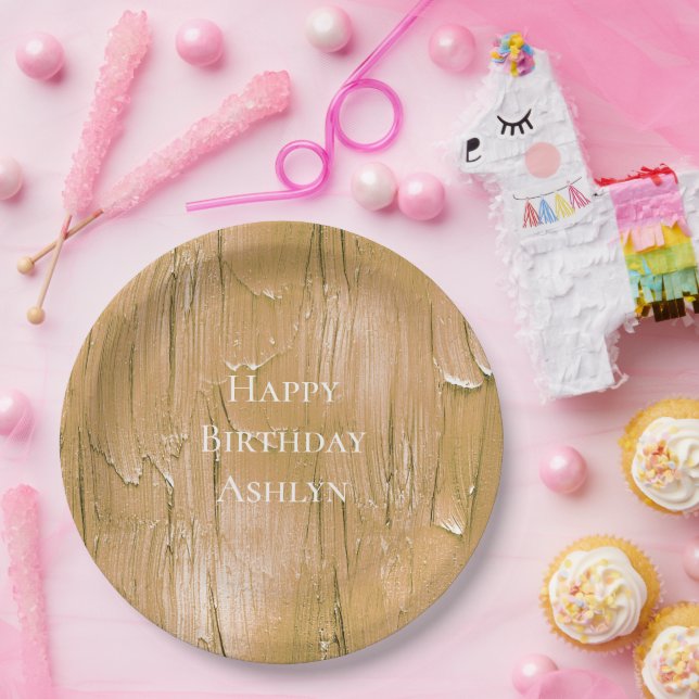 Gold Cream Yellow Cake Frosting Birthday Paper Plate (Party)