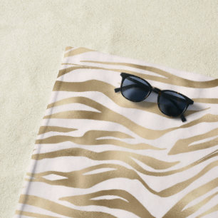 Gold Cream Zebra Print   Beach Towel