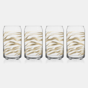 Gold Cream Zebra Print Can Glass