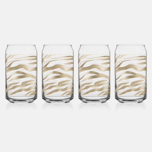 Gold Cream Zebra Print   Can Glass (Back)
