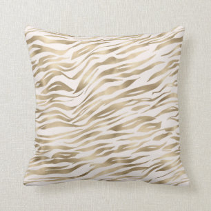 Gold Cream Zebra Print Cushion