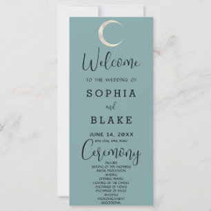 Gold Crescent Moon Celestial Blue Wedding Program