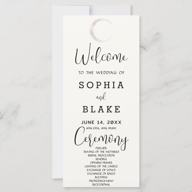 Gold Crescent Moon Celestial White Wedding Program (Front)