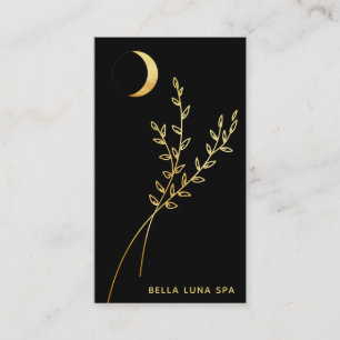 *~*  Gold Crescent Moon Gold Leaves Greenery Business Card