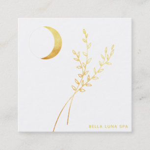 *~* Gold Crescent Moon Golden Foliage Leaves Square Business Card