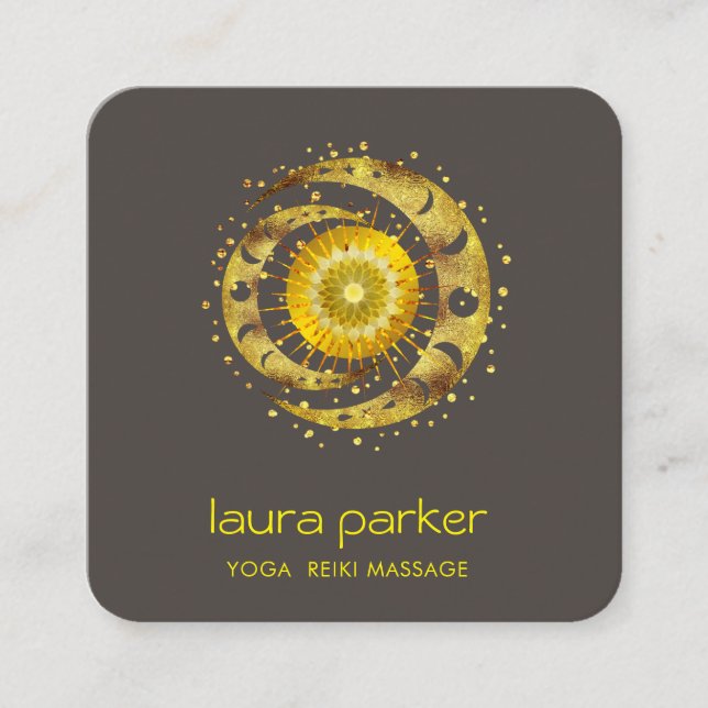 Gold Crescent Moon Mystic Lotus Eye Celestial Star Square Business Card (Front)
