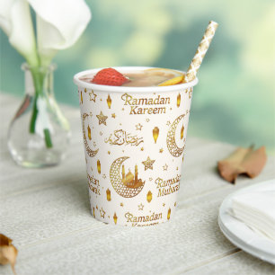 Gold Crescent Ramadan Calligraphy Iftar Party Paper Cups
