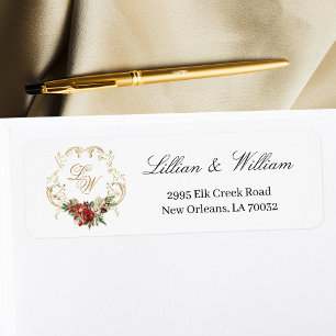 Gold Crest Christmas Floral Wedding Monogram