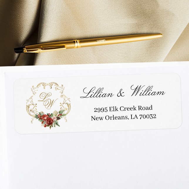 Gold Crest Christmas Floral Wedding Monogram (Creator Uploaded)