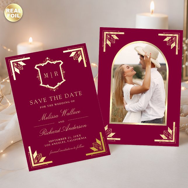 Gold Crest Magenta Pink Wedding Save the Date (Creator Uploaded)