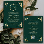 Gold Crest Monogram QR Code Emerald Green Wedding Invitation<br><div class="desc">Amaze your guests with this elegant wedding invite featuring beautiful vintage crest and modern typography with QR Code for online RSVP. Simply add your event details on this easy-to-use template to make it a unique personalised one-of-a-kind invitation.</div>