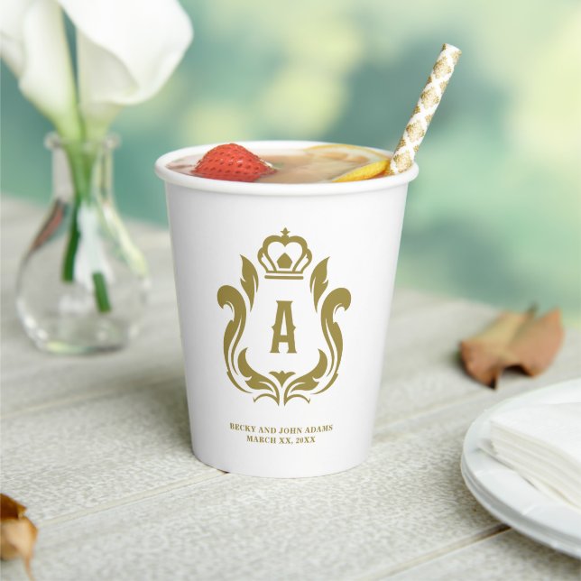 Gold Crest Monogrammed Paper Cups (Insitu)
