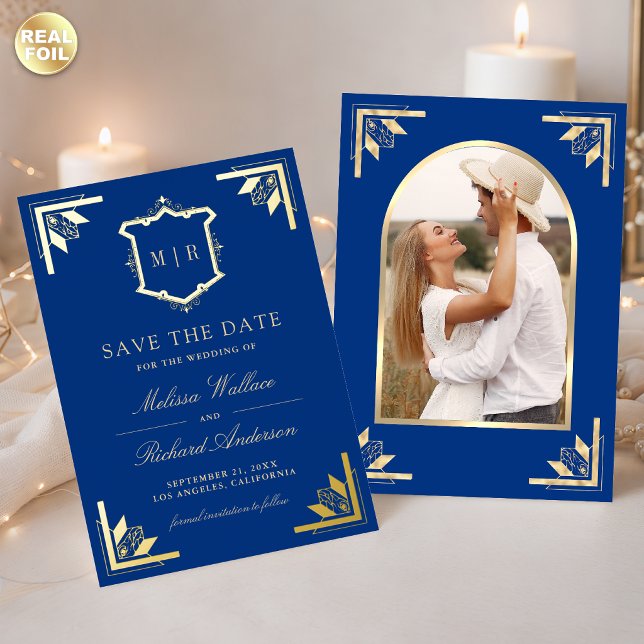 Gold Crest Royal Blue Wedding Save the Date (Creator Uploaded)