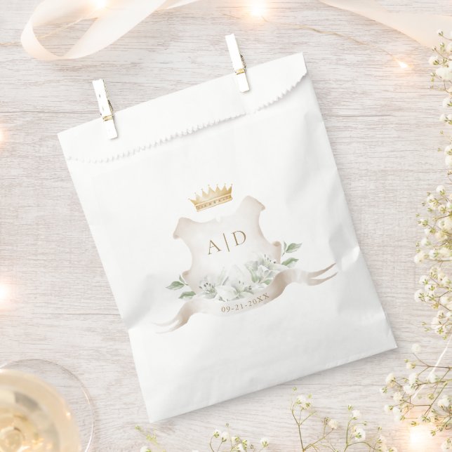 Gold Crest Royal Crown Wedding Monogram Favour Bags (Clipped)