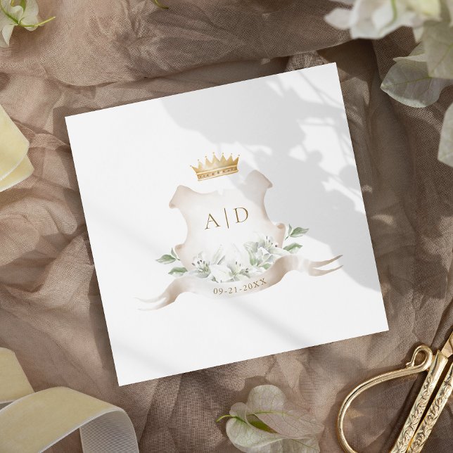 Gold Crest Royal Crown Wedding Monogram Napkin (Creator Uploaded)