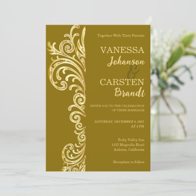 Gold Crest Wedding Invitation (Standing Front)