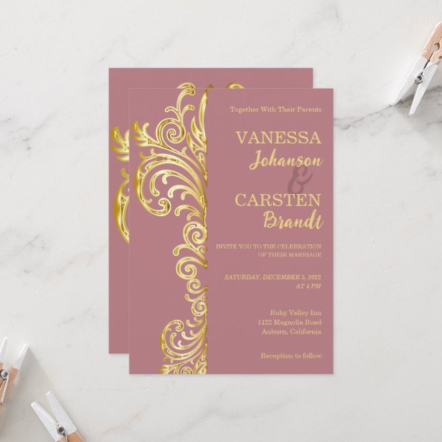 Gold Crest Wedding Invitation (Front/Back In Situ)