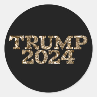 Gold Crinkled Foil Trump 2024 on Black Classic Round Sticker