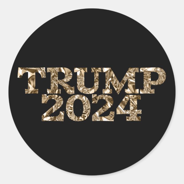 Gold Crinkled Foil Trump 2024 on Black Classic Round Sticker (Front)