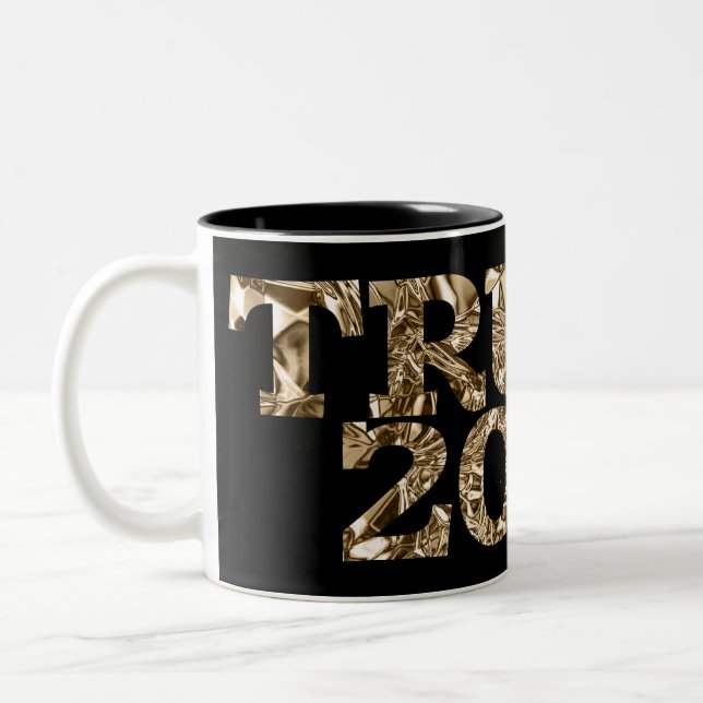 Gold Crinkled Foil Trump 2024 on Black Two-Tone Coffee Mug (Left)