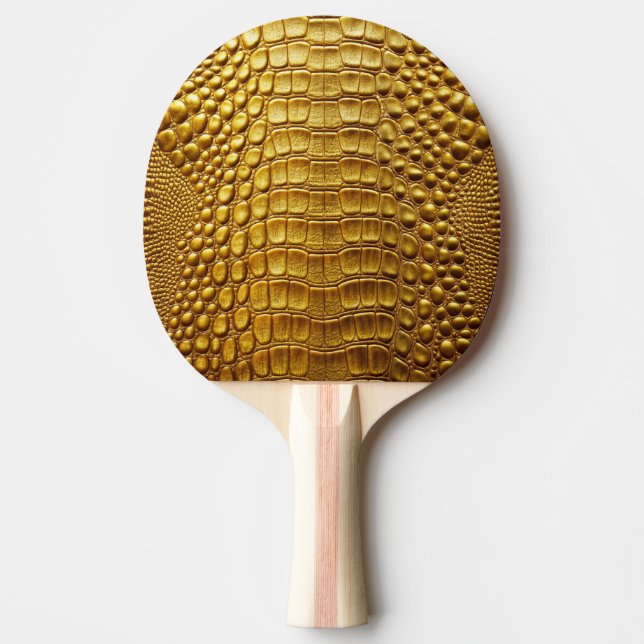 Gold Crocodile Alligator Skin Faux Leather Print Ping Pong Paddle (Front)