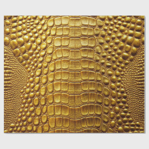 Gold Crocodile Alligator Skin Faux Leather Print Wrapping Paper