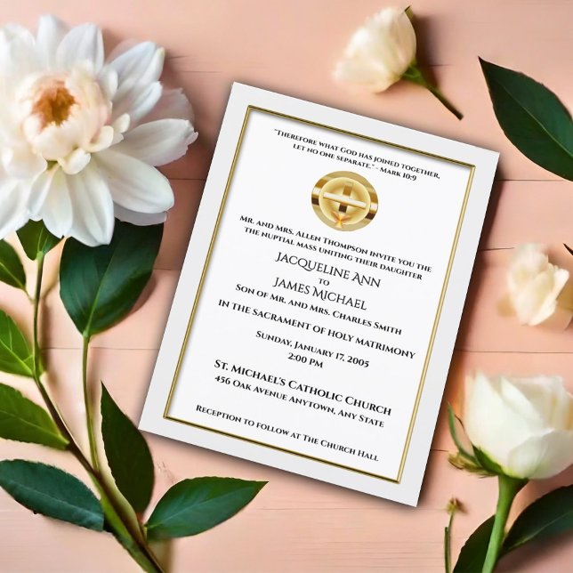 Gold Cross and Chalice Catholic Wedding Invitation (Creator Uploaded)
