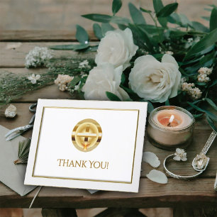 Gold Cross and Chalice Catholic Wedding Thank You Card
