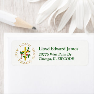 Gold Cross and Holly Christmas Address Label
