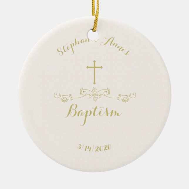 Gold Cross and Laurels Ceramic Tree Decoration (Front)