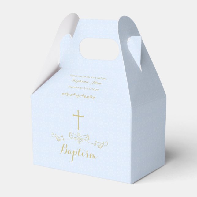 Gold Cross and Laurels in Light Blue Favour Box (Front Side)