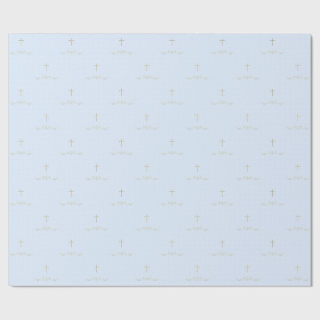 Gold Cross and Laurels in Light Blue Wrapping Paper (Flat)
