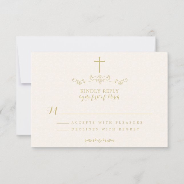 Gold Cross and Laurels RSVP Card (Front)