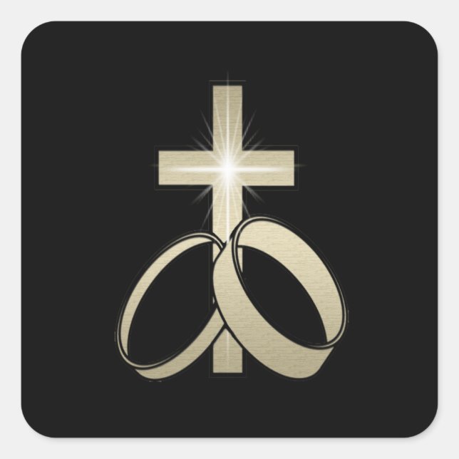Gold Cross and Wedding Rings Art Square Sticker (Front)