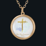 *~ Gold Cross AP35 Communion Christian Blue Gold P Gold Plated Necklace<br><div class="desc">(( search id AP35 for similar designs and AP40)) SIMPLE MINIMAL Design. BLUE watercolor and GOLD BOTANICAL leaves on cross / crucifix/ ROUND SHAPE The background is WHITE with a light watercolor stain of BLUE. The text font is elegant , fancy and sophisticated calligraphy script. The design is very SIMPLE...</div>