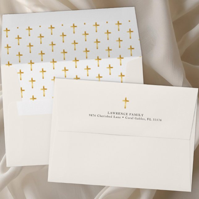 Gold Cross Baptism | Elegant Ivory Religious  Envelope (Baptism Envelope )