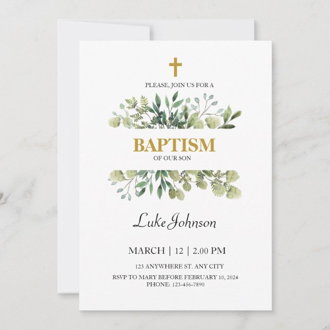 Gold Cross Baptism Invitation (Front)