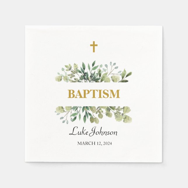 Gold Cross Baptism Napkin (Front)
